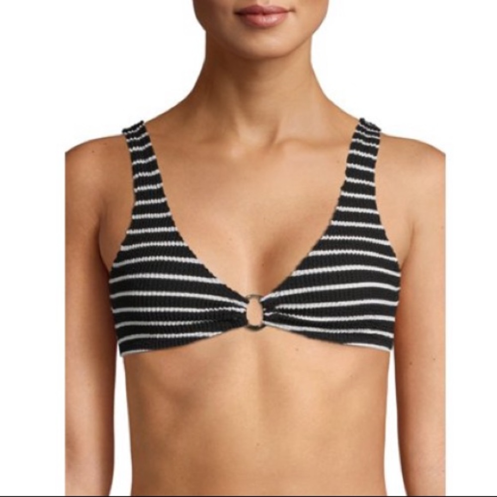 NWT Black and White Striped Bikini Top